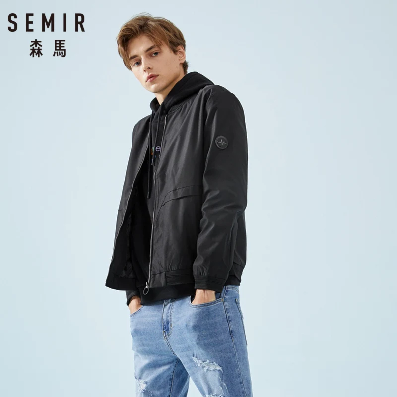 

SEMIR Men Baseball Jacket Bomber Jacket Men's Full-Zip Jacket with Front Zip Pocket Male Fashion Stylish Streetwear Ribbed Cuff