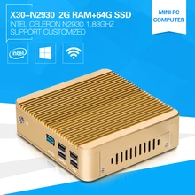 XCY безвентиляторный мини шт Celeron N2930 quad-core 1.83 ГГц 2 г Оперативная память 64 г SSD Программное обеспечение Windows7 Wi-Fi Компьютерная игра загрузки Бесплатная полный