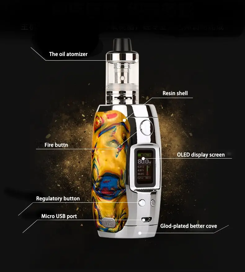 

VBS Rasin box mod mechanical mod vaporizer OLED display screen 80w 24hours temperature control e cigarette vape mods