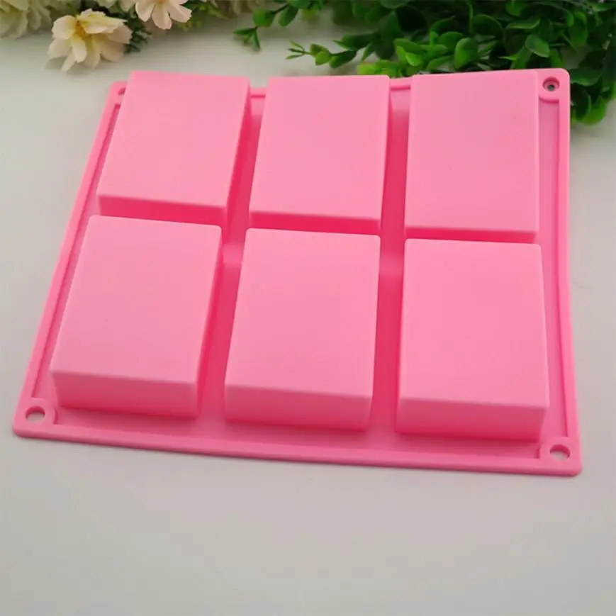 

6 Cavity Plain Soap Mold Basic Rectangle Silicone Mould For Homemade Food Craft Pink Soap Tray DIY Maker Molds