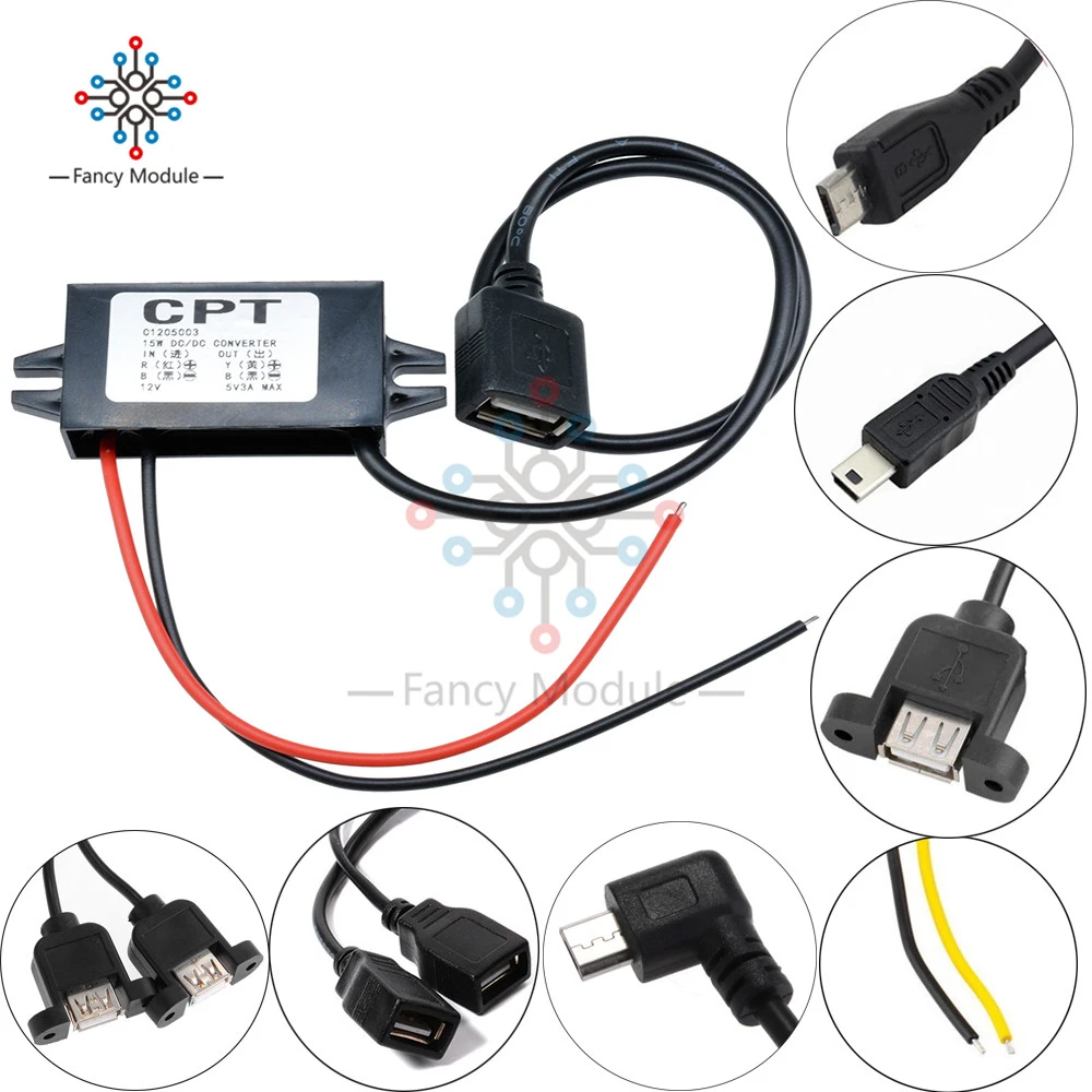 Dc Dc車の電源12vに5v 3a 15ワットコンバータモジュールマイクロusbステップダウン電源出力アダプタ96 の高変換効率 Ac Dc Adapters Aliexpress