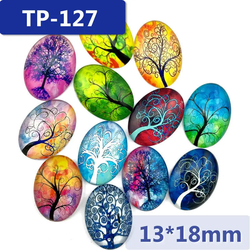 

ZEROUP 13x18mm oval photo glass cabochon mixed patterns fit pendant base setting for flat back jewelry embellishment 50pcs/lot