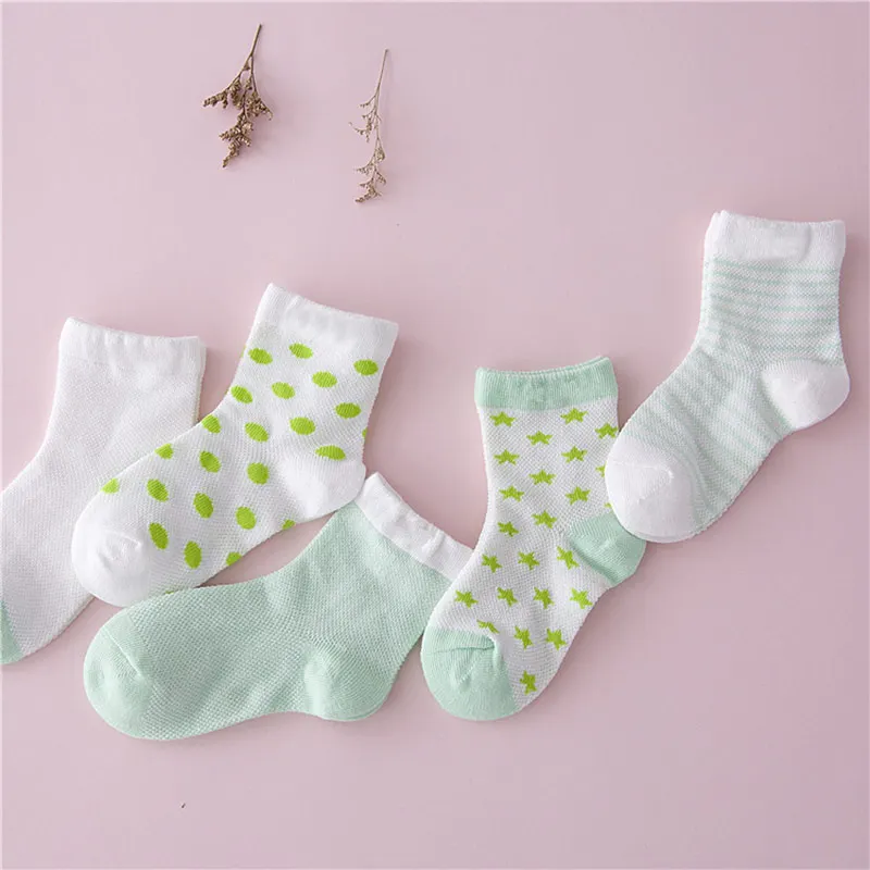 5 пар, удобные и дышащие носки из чесаного хлопка для мальчиков и девочек детские носки для новорожденных и малышей возрастом до 5 лет - Цвет: Green L