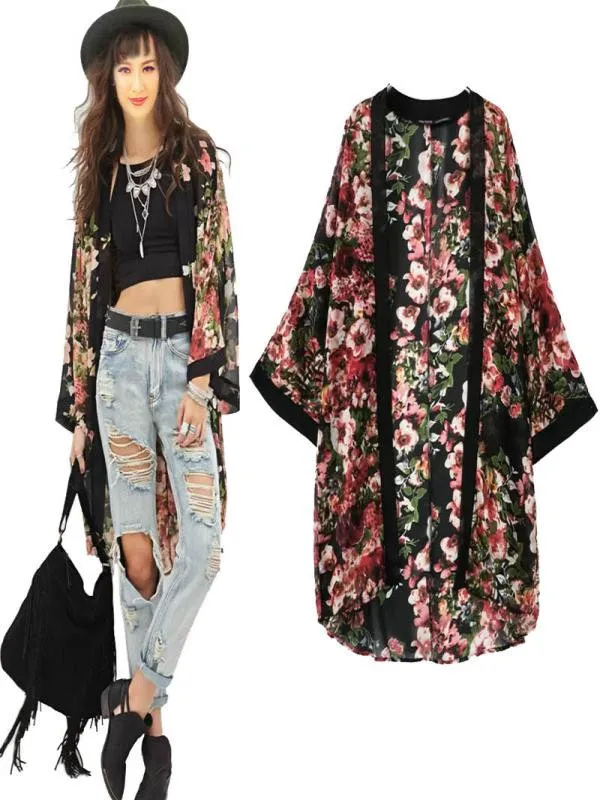 

Embroidered Jacket Women Floral Printed Loose Casual Short Sleeves Splice Chiffon Shawl Kimono Cardigan Top Outwear 6.26 0.5