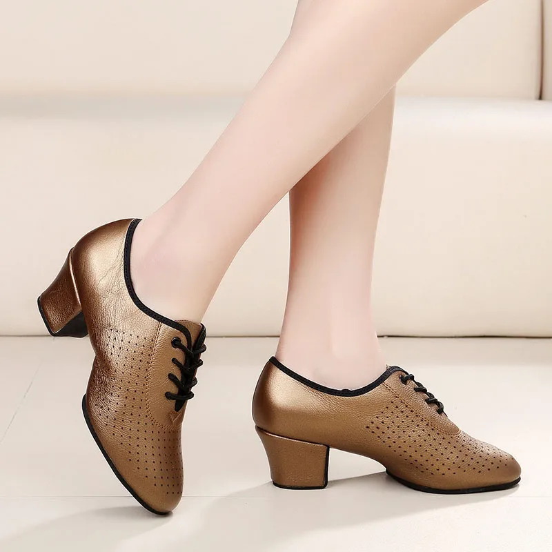 BD-83 Heel 5cm Soft Genuine Leather Cha Cha Teacher Dance Shoes BD Ballet Ballroom Latin Dancing Shoes Women