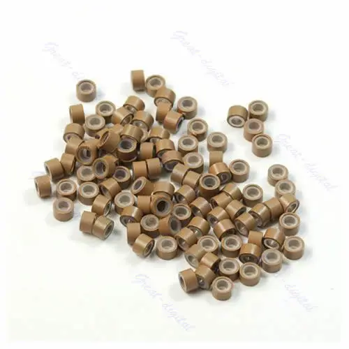 

Lot of 100 pcs Silicone Micro Ring Feather Hair Extensions Crimp Beads khaki