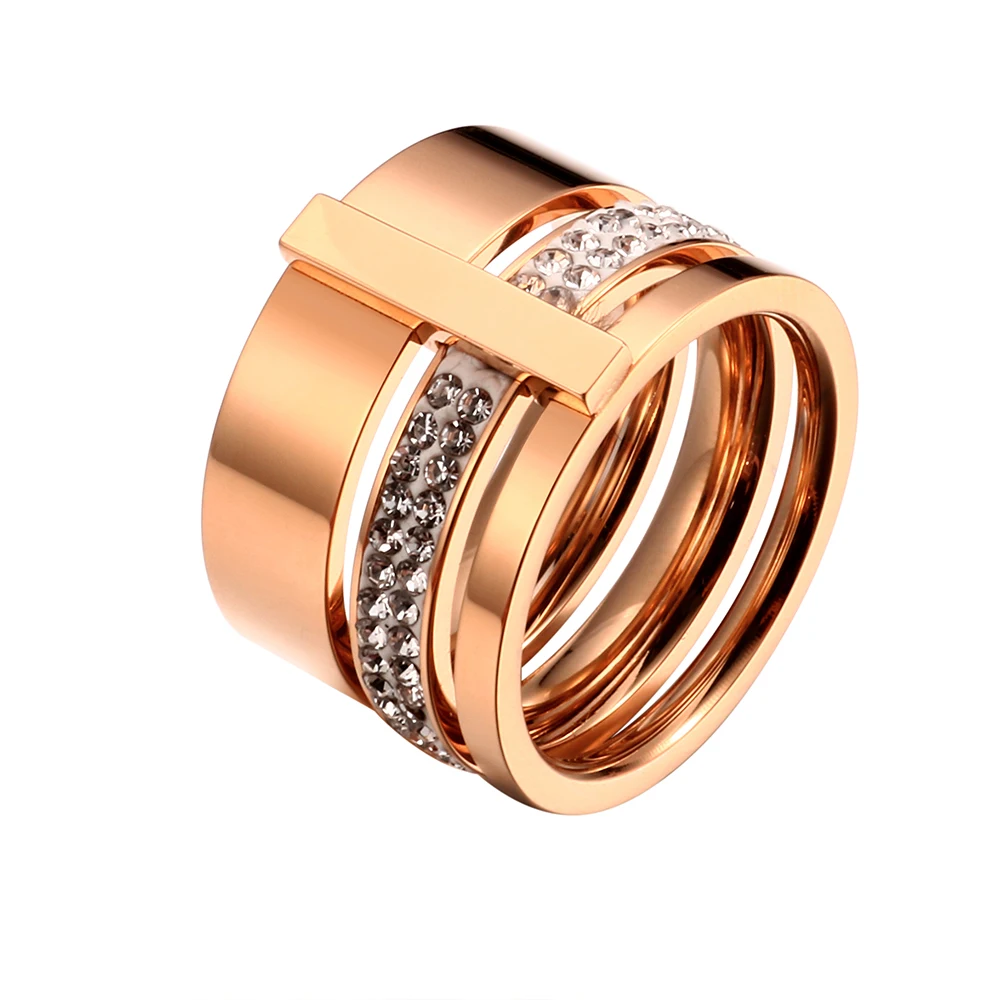 Trendy Three Layers Ring Set Gold Color Rings Stainless Steel Ring Finger Ring Gold Color Ring Adjustable Rings Zircon Crystal Ring Wedding Rings Wedding Ring Jewelry Accessories 316L Stainless Steel Crystal Rings For Women