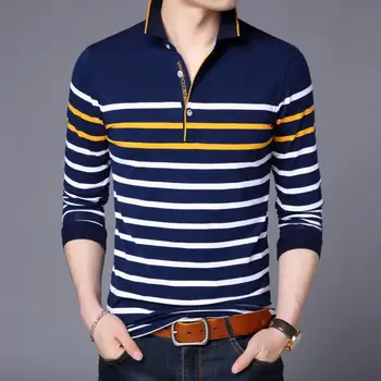 

ICPANS Polo Shirt Men Long Sleeve Striped Tops Tee Slim Fit 2018 Autumn Soft Cotton Polo Shirts for Men Big Size 4XL