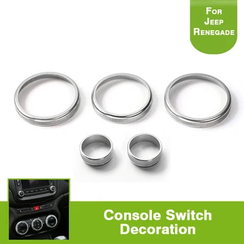 

5PCS Control Board Switch Chrome Cover Trim Ring for Jeep Renegade Accessory 2015 2016