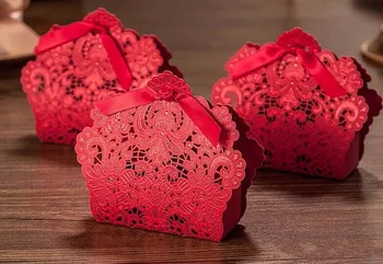 

Laser cut candy favor box for wedding party,Christmas, Birthday bomboniere, Classic RED gift sweets dragee packaging, 100PCS