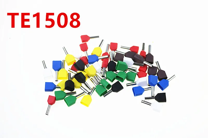 

100PCS TE1508 double tube type pre insulated terminal cold pressed terminal two line connection wiring copper nose