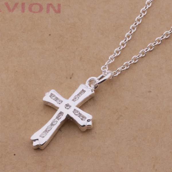 

AN326 Hot 925 sterling silver Necklace 925 silver fashion jewelry pendant cross inlaid transparent stone /gomapfta asyajkfa