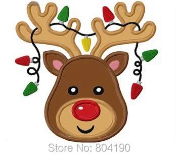 

5" Christmas Reindeer with Light Kids Children LARGE Felt EMBROIDERED Iron On Sew On Patch Tshirt APPLIQUE badge x'mas gift