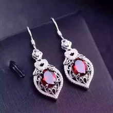 Натуральный Красный Гранат Камень Висячие серьги 925 серебро натуральные серьги-капельки из драгоценных камней Женские Висячие индивидуальные серьги на годовщину
