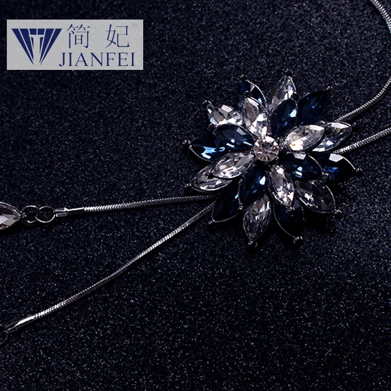 

Ice crystal Shape Fashion elegant sweater chain long crystal snow pendant water drop accessories long decoration necklace6