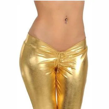 

Drawstring Low Waist Package Hip Mosaic Gold Pencil Pants Women Modern Sexy Charming Legging Blingbling Night Club Bar DS Capris