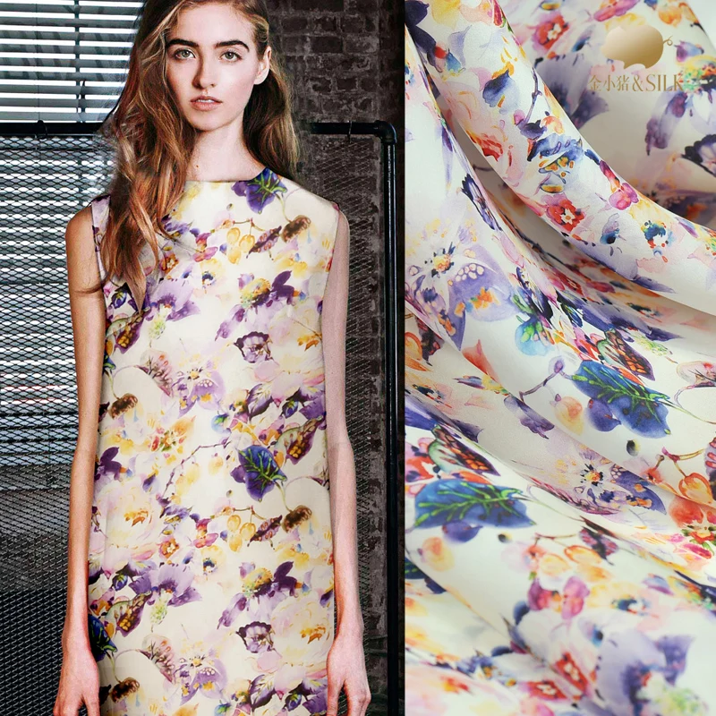 Digital inkjet silk organza satin fabric crisp translucent fashion ...