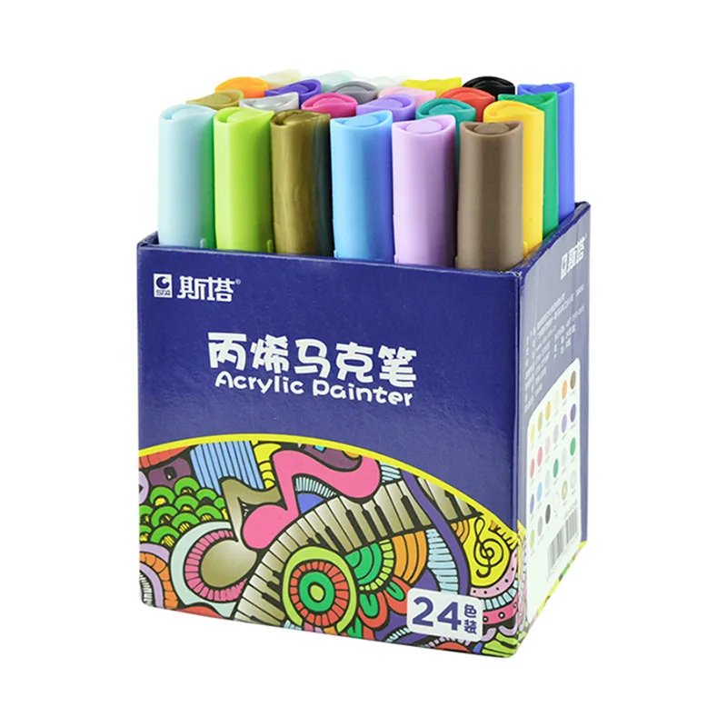 12/24Color Acrylic Paint Marker Pen Watercolor Paint Waterproof Acrylic Paint for Fabric Glass Ceramic Art Painting Drawing Tool