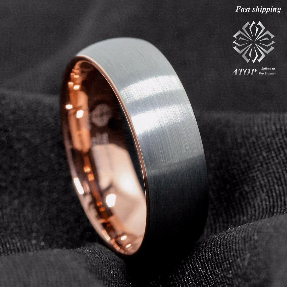 

ATOP 8mm Tungsten ring Silver Brushed Rose Gold Inlay Men's Wedding Band Free Shipping