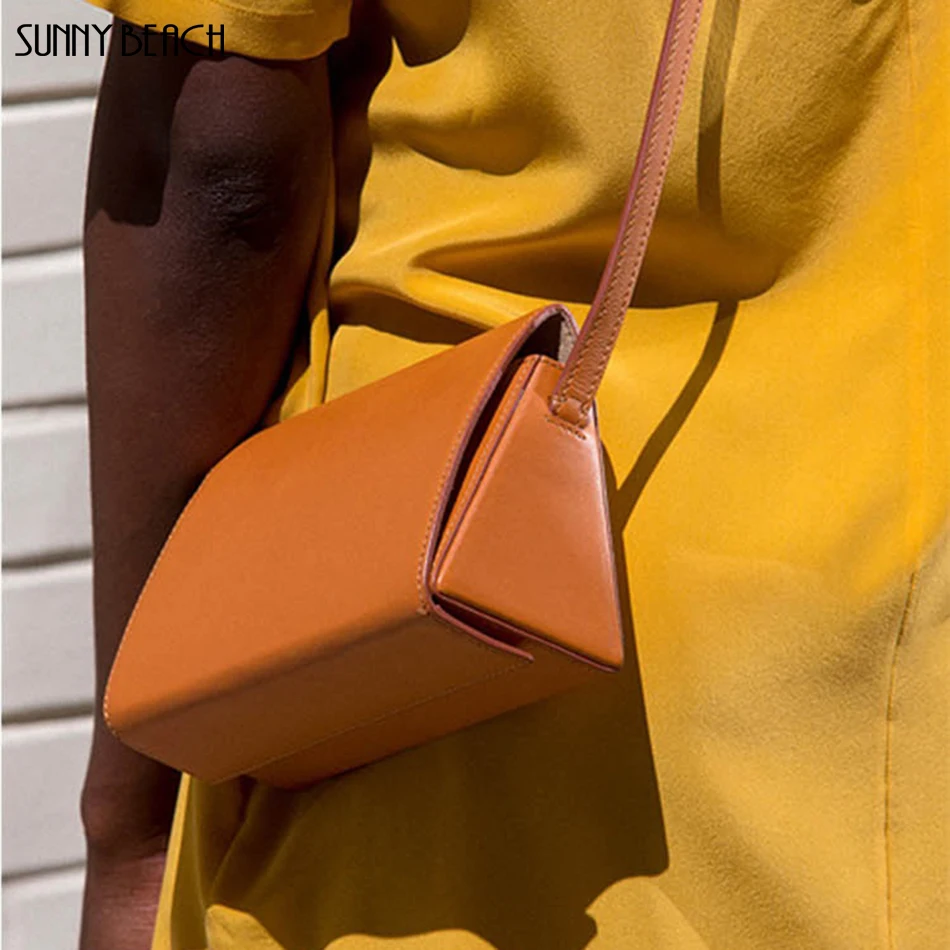 

SUNNY BEACH brand high quality Pu Leather Triangular box with very simple shoulder straddle bag Messenger bag