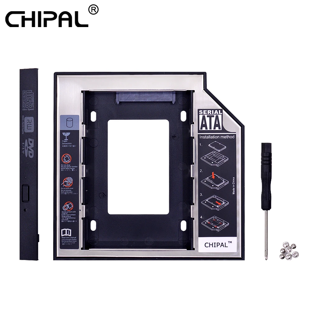 CHIPAL 2nd HDD Caddy 12,7mm aluminio optbay SATA 3,0 caja de disco duro caja adaptador de DVD 2,5 SSD 2TB para ordenador portátil CD-ROM