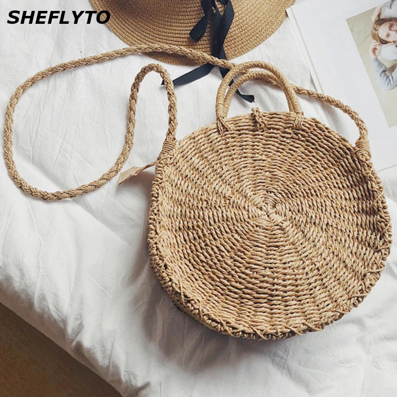 

2018 Women Woven Bags Handmade Summer Beach Round Rattan Bohemian Handbag Messenger Bag Female Big Tote Circle Straw Lady Tote