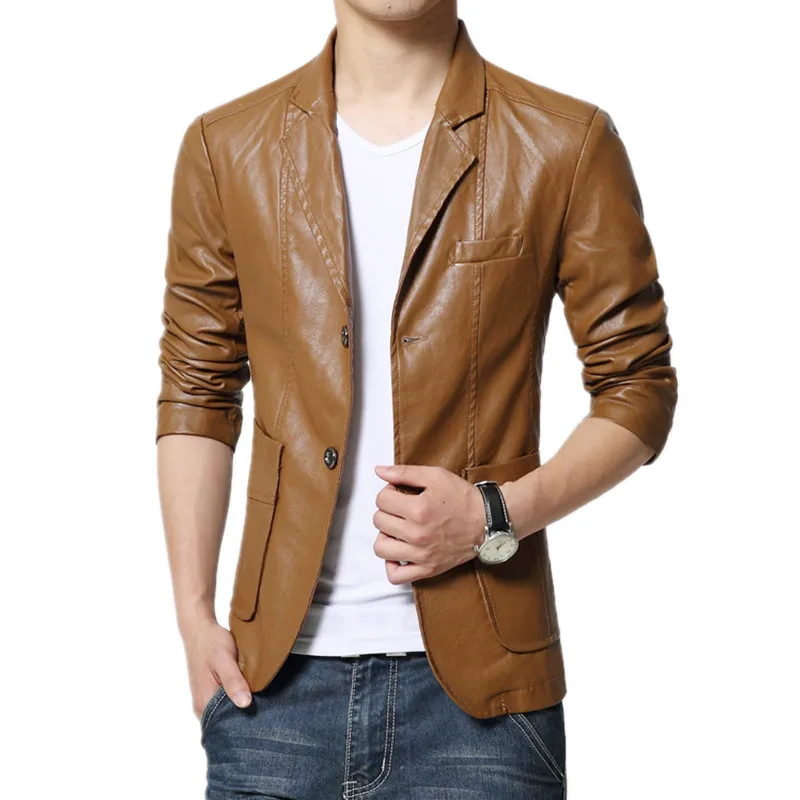 

2018 New Style High Quality Leather Blazer Men Plus Size Men Blazer Masculino Slim Fit Jacket Man Terno Masculino 7xl