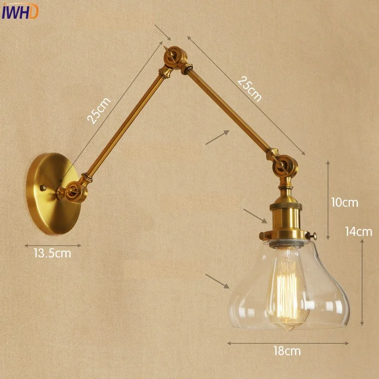 IWHD черная настенная лампа с длинным кронштейном рядом со стеклянным абажуром Домашнее освещение винтажное промышленное настенное бра светодиодный Эдисон Лофт стиль Arandela - Цвет абажура: 1