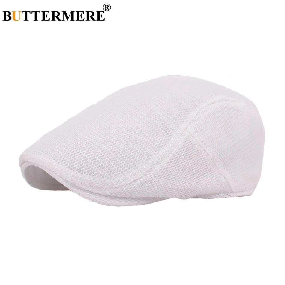 

BUTTERMERE Summer Berets Mens White Vintage Casual Driving Flat Beret Cap Adjustable Spring Mesh 2020 New Duckbill Hat And Caps