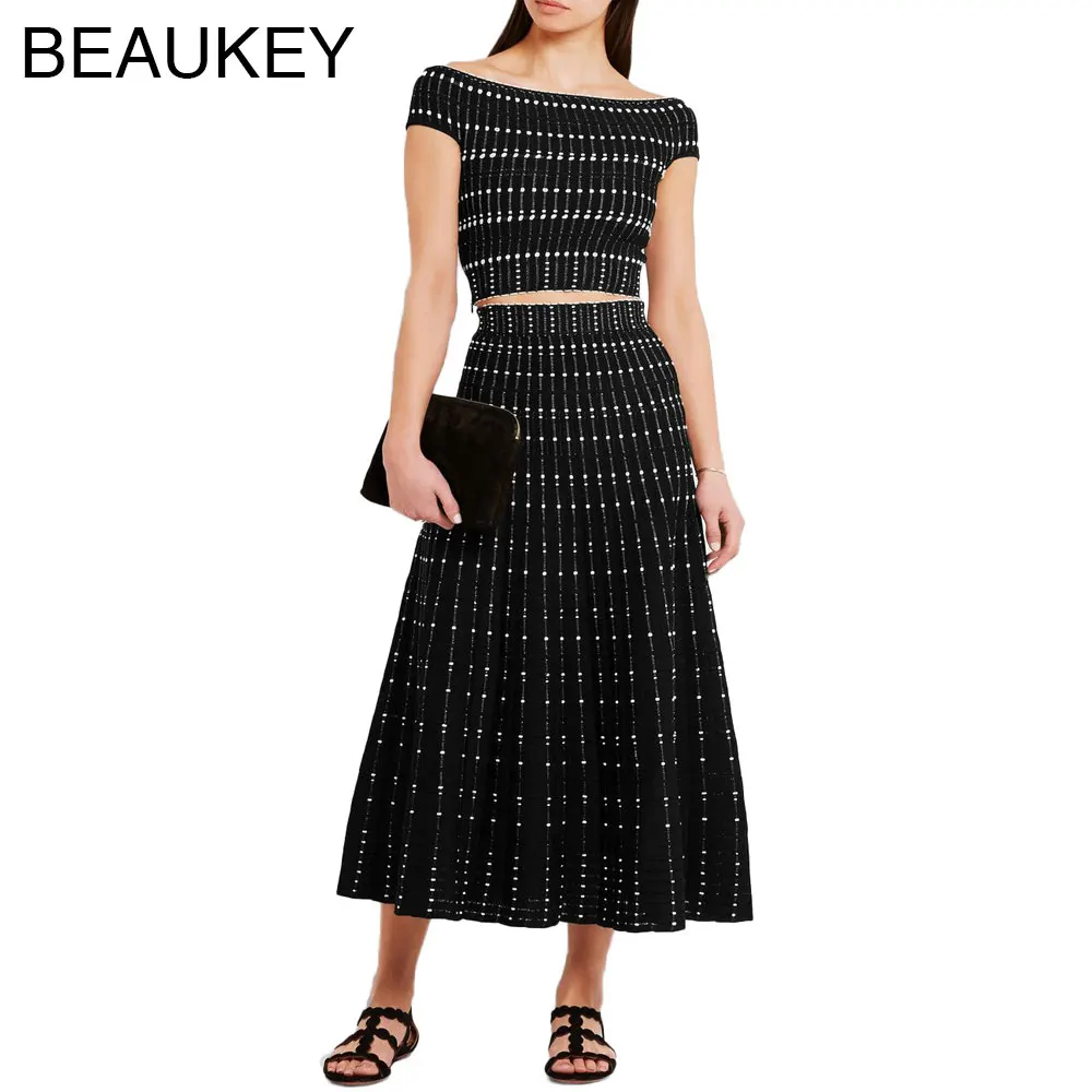 

Black Jacquard Embroidery 2 Pieces Set Off the Shoulder 2017 New Arrivals Rayon Sexy Women's A-Line Bodycon Bandage Dress