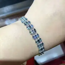 Натуральный многоцветный голубой Сапфировый Браслет натуральный драгоценный камень браслет 925 серебряный браслет Роскошный большой массив женские вечерние ювелирные изделия