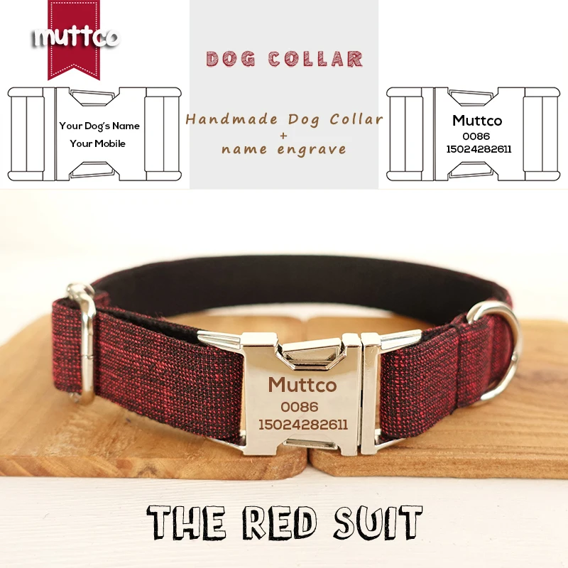 

MUTTCO Customized collars for dogs retailing handsome collar Anti-lost THE RED SUIT unique design dog collar 5 sizes UDC006