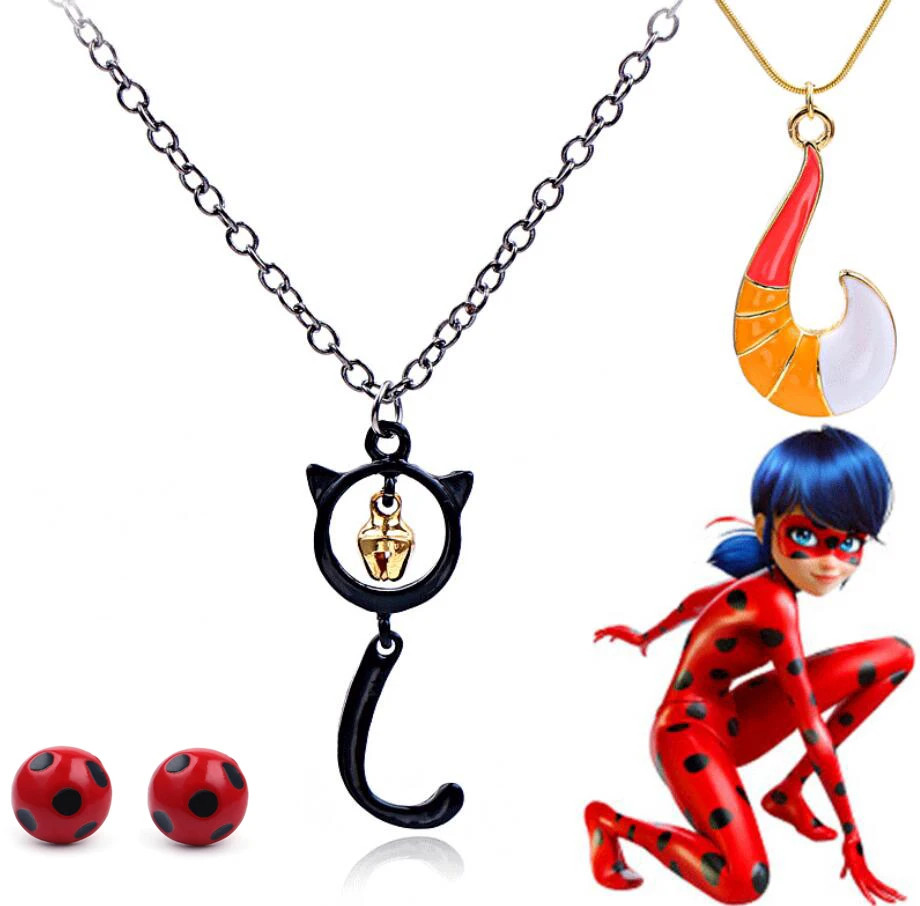 

Cute Miraculous Ladybug Cat Noir Necklace Toys Lady Bug Kids Toys Necklace Earrings Birthday Children Cosplay Necklace Gift Toy