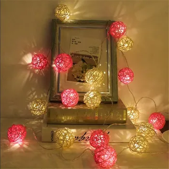 

3m 20 LED White Pink Sepak Takraw Rattan Balls String Garland light Battery Operated Christmas Holiday Wedding Party Decoration