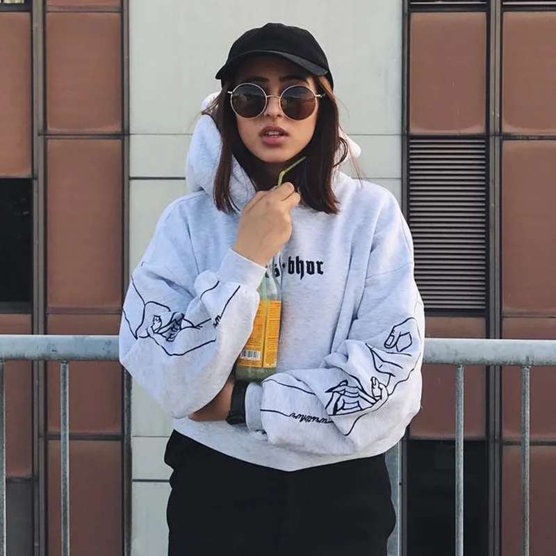 Women Tumblr Sweatshirt Cropped Hoodie Hip Hop Oversized