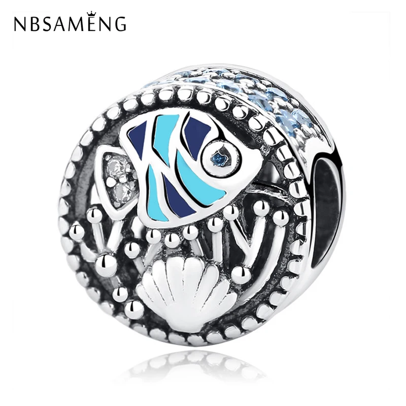 

New Original 925 Sterling Silver Charms Beads Ocean Life Fish Charm Crystal Fit Bracelets DIY Women Jewelry Making