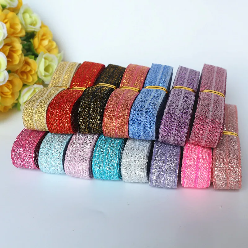 

10yards 5/8'' 16MM glitter stretch ribbon Fold Over Elastic FOE elastic band