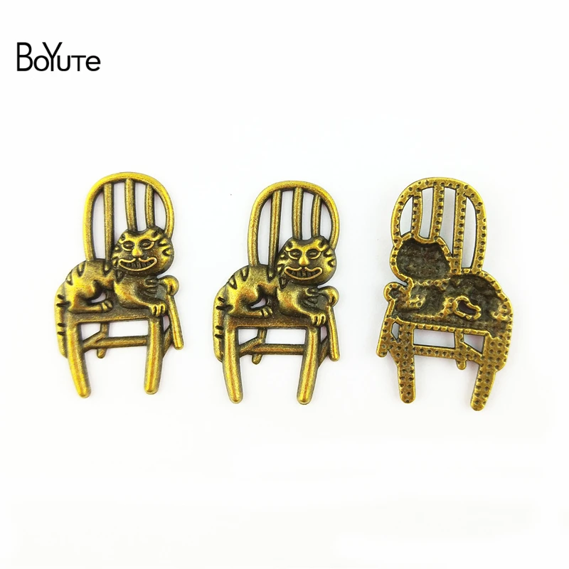 BoYuTe (40 Pieces/Lot) 20*35MM Vintage Chair Cat Charms Antique Bronze Plated Zinc Alloy Metal Trendy Pendant Diy Jewelry Making