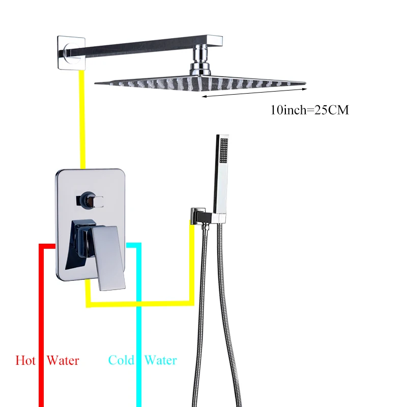 Uythner Chrome 8/10/12/16 дюймов тропический Душ кран с одной ручкой скрытый душ для ванной комнаты Набор с ABS душевая лейка настенный - Цвет: 10 inch shower set