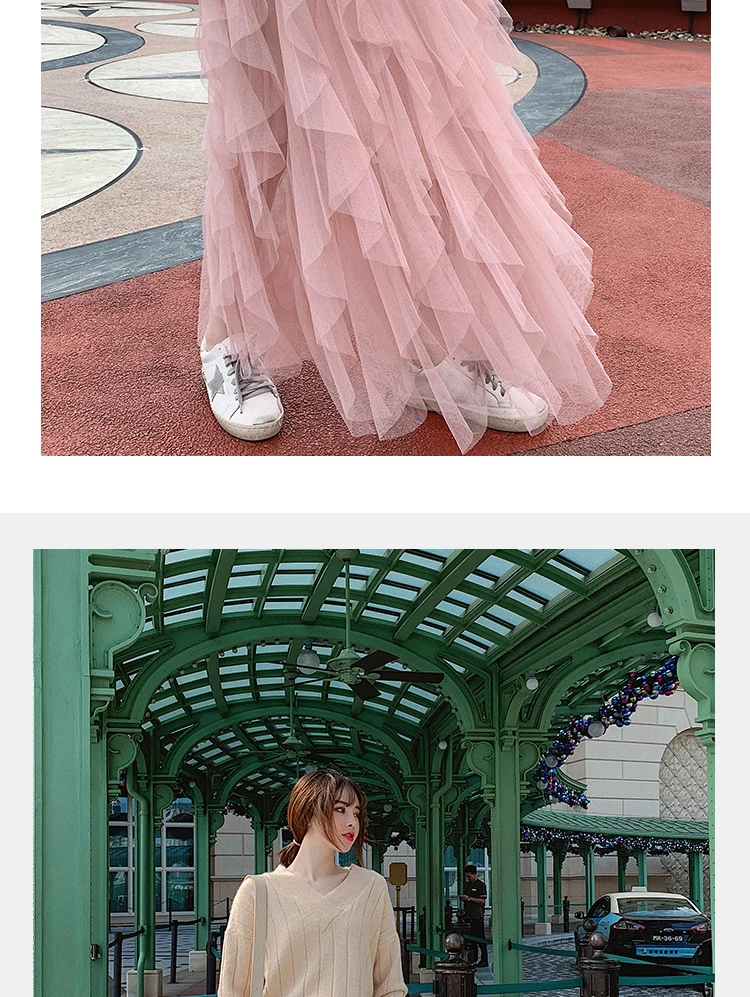 2019 тюлевые женские юбки Высокая талия сетки гофрированная кайма ассиметричная длинная юбка