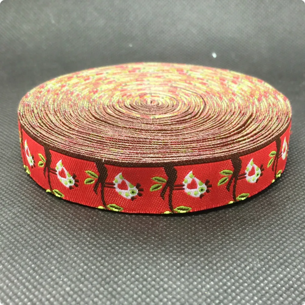 

5/8"16mmX10yards/lot handmade accessories laciness ribbon Jacquard Ribbon with red love bird free shipping