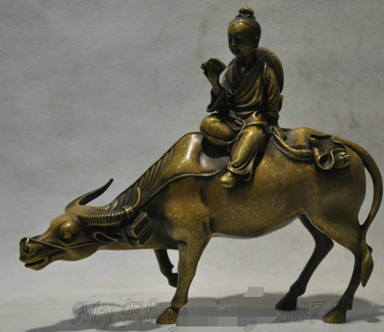 

10" China Yunnan Artwork Bronze Reading Young Animal Cattle Sculpture Statue discount 30%