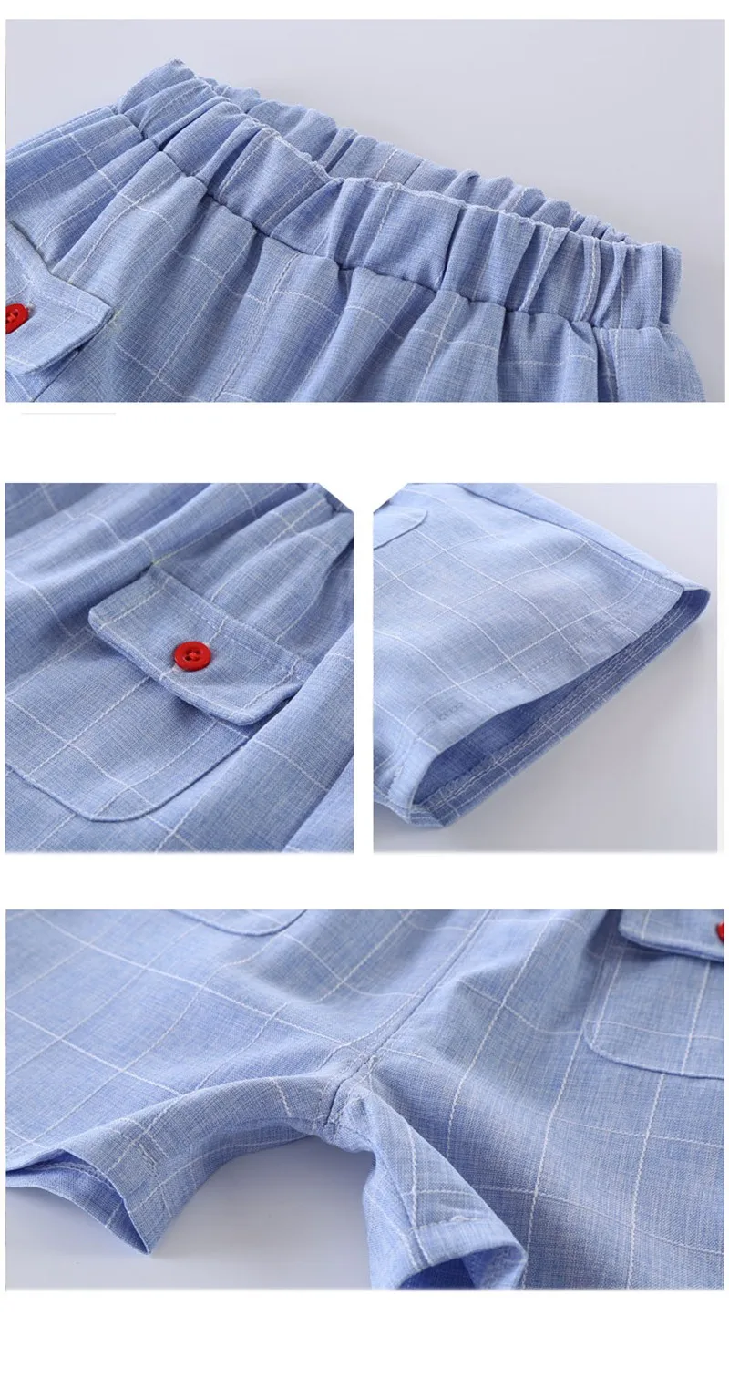 80-120cm Cute Whale Kids Boys Clothes Sets Baby Boys Summer Clothing Suits White Short Sleeve T-shirts + Plaid Shorts    (1)