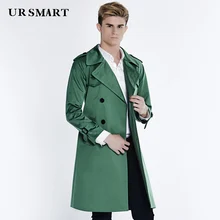 URSMART/осенний наряд, плащ-Пыльник, двубортная британская Мужская ветровка, пальто с отворотами