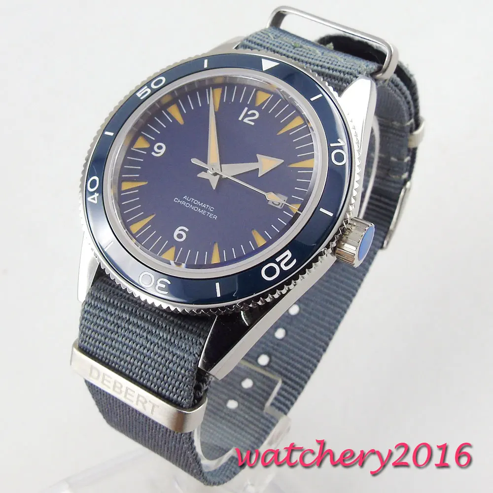 

2019 Newest Hot top brand 41mm Debert blue dial ceramic bezel mens watches date adjust Automaic movement Men's business Watch