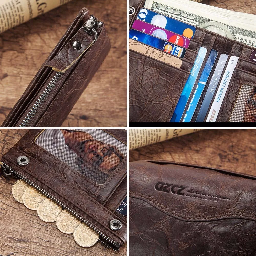Горячая натуральная Crazy Horse воловья кожа мужской кошелек RFID мужской воловья кошелек с отделением для монет держатель для кредитных карт с фотографиями держателя высокого качества дизайнер
