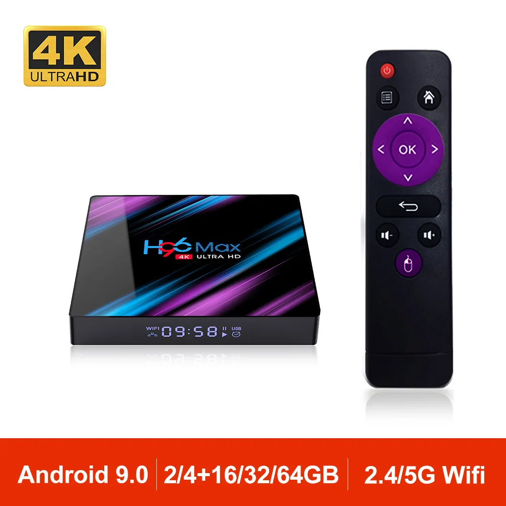 

H96MAX Android 9.0 TV Box RK3318 Quad Core 64bit 2.4G/5.8G Wifi BT 4.0 4K HD Media Set Top Box Google Netflix VS X96 H96 MAX