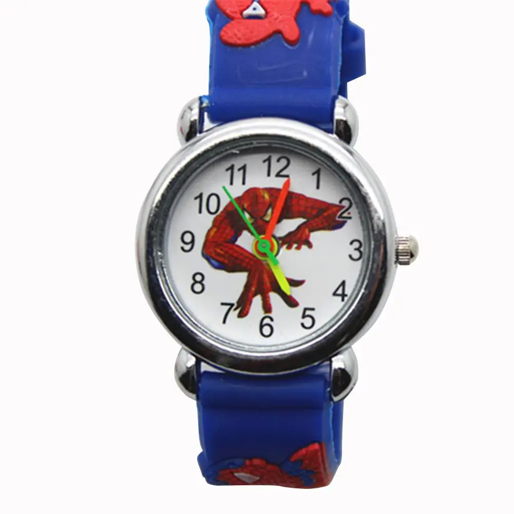 Детские часы с 3D рисунком Человека-паука на резиновом ремешке, модные детские кварцевые наручные часы для мальчиков, студентов, спортивные часы с рисунком - Цвет: Blue