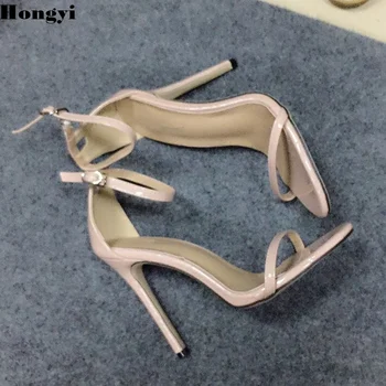 

Summer Shoes Women Sandals High Heels Leather Sexy Nude Red Ankle Strappy Sandals Female High Heels Sandals Stiletto Open To