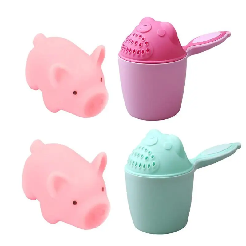 Baby Cartoon Bear Bathing Cup Newborn Kid Shower Shampoo Cup Bailer Baby Shower Water Spoon Bath Wash Cup for 2 Color